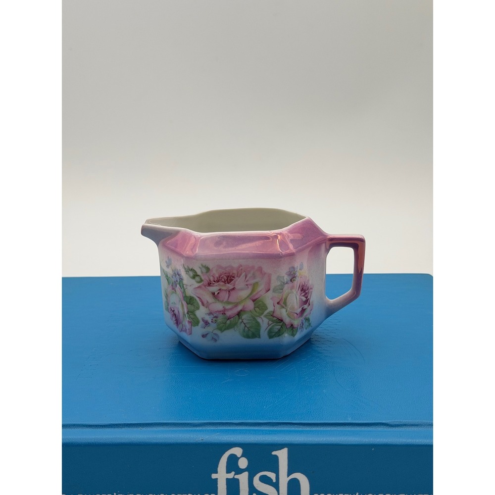 Vintage NPS Silesia Pink Rose Lusterware Hexagonal Creamer